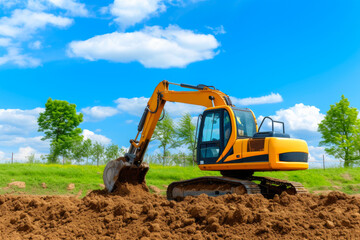 Obraz premium Dirt Digging with Backhoe Excavator