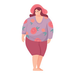 Body positive woman of colorful set. This illustration features a stunning woman depicted in a colorful and dynamic style, blending elements of illustration and design. Vector illustration.