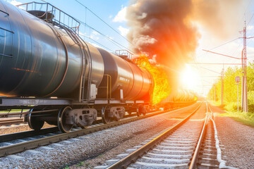 Fototapeta na wymiar Firestorm Unleashed: Train Collision and Burning Toxins