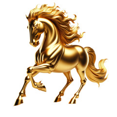 Golden Horse ,3D rendering illustration, isolated on a transparent background.