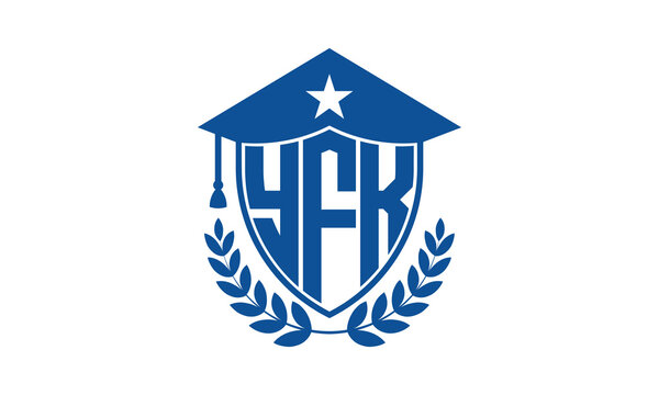 YFK three letter iconic academic logo design vector template. monogram, abstract, school, college, university, graduation cap symbol logo, shield, model, institute, educational, coaching canter, tech
