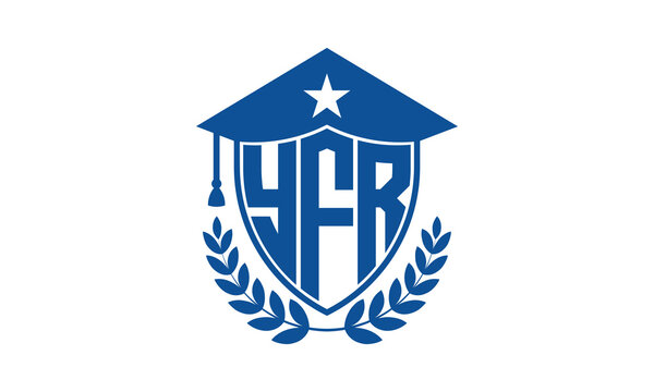 YFR three letter iconic academic logo design vector template. monogram, abstract, school, college, university, graduation cap symbol logo, shield, model, institute, educational, coaching canter, tech