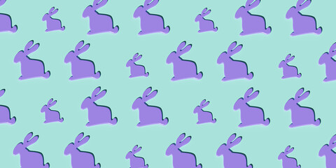 Easter 3d rabbit. Happy Easter Day - pattern, 3d banner. Pattern with rabbit. 3d render.