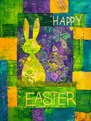 illustration of a happy easter background, card, easter bunny painting