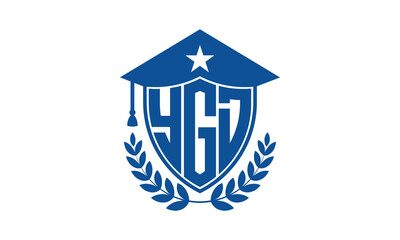 YGD three letter iconic academic logo design vector template. monogram, abstract, school, college, university, graduation cap symbol logo, shield, model, institute, educational, coaching canter, tech
