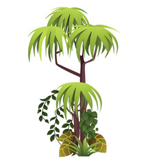 Jungle plant of colorful set. This vibrant illustration showcases a tropical tree in a colorful cartoon design against a clean white background. Vector illustration.