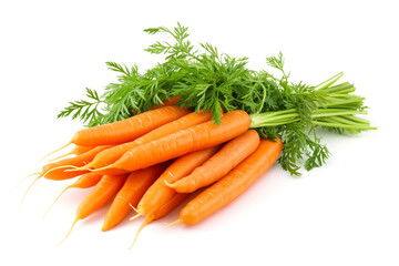 Fresh carrots with greens isolated on white