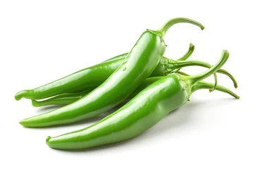 Gordijnen Green chili peppers isolated on white © kossovskiy