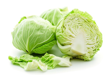 Cabbage head and slices isolated