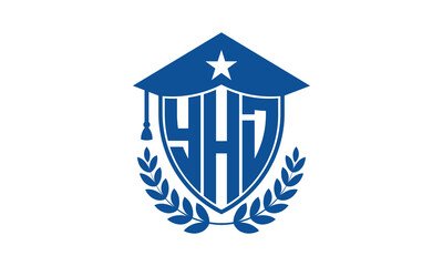 YHD three letter iconic academic logo design vector template. monogram, abstract, school, college, university, graduation cap symbol logo, shield, model, institute, educational, coaching canter, tech