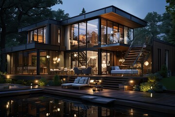 Fototapeta premium Modern house at lake
