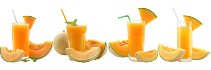 Set of melon juice in a glass isolated on transparent background