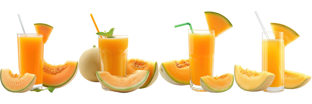 Set of melon juice in a glass isolated on transparent background