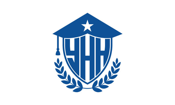 YHH three letter iconic academic logo design vector template. monogram, abstract, school, college, university, graduation cap symbol logo, shield, model, institute, educational, coaching canter, tech