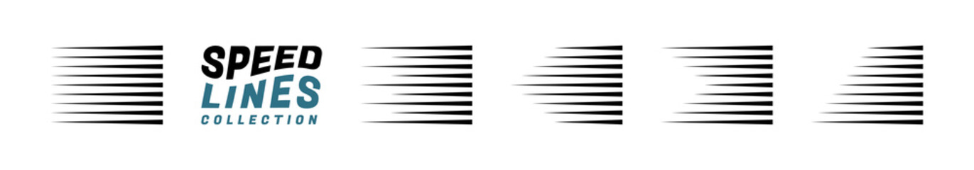 Set of different shape speed lines. Comic book design element speed lines with motion effect. Vector Illustration