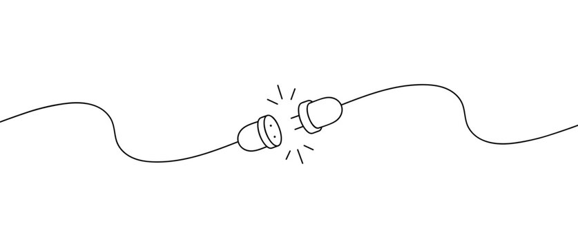 Electric socket with a plug drawn by hand. Electric plug and socket connection unplugged. Concept of connection and disconnection or 404 error. Vector illustration