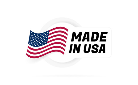 Made in USA badge design. Label with American flag. The mark of the manufacture country. Emblem for product. Vector illustration