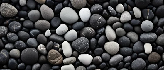 Stickers pour porte Pierres dans le sable River Rocks in black, white, and grey.