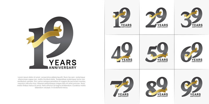 Set of Anniversary Logotype black color with gold ribbon can be use for special day celebration