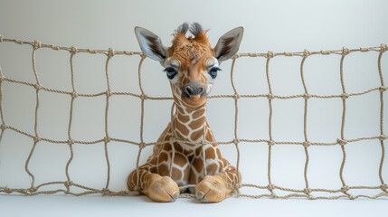 A curious young giraffe peers through the wire mesh fence, longing to roam free on the vast plains as a graceful terrestrial mammal of the giraffidae family