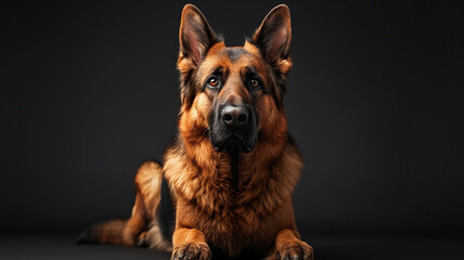 A loyal German Shepherd sitting proudly, ears alert. 