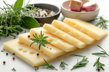 Pieces of cheese with herbs close-up