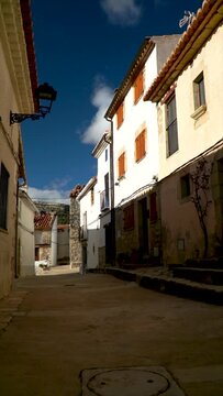 Slow motion, streets in the old town, in Xodos, Comunidad Valenciana, Spain.