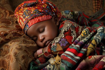 Baby from Africa sleeping on stomach