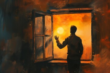 A person unveils the window