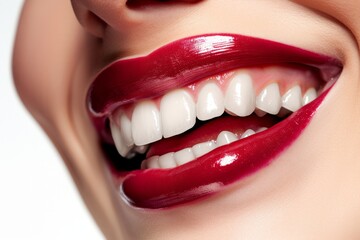 Beautiful woman with a smiling mouth excellent teeth and a healthy smile dental care includes whitening prosthetics and overall tooth health