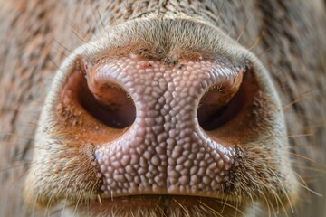 A cow tongue seen up close inside the nostrils
