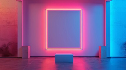 Fototapeta premium An empty room with neon light on a wall