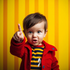 little boy pointing his finger at the camera image stock advertisement