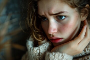 Adolescent girl grimacing in pain with a swollen cheek