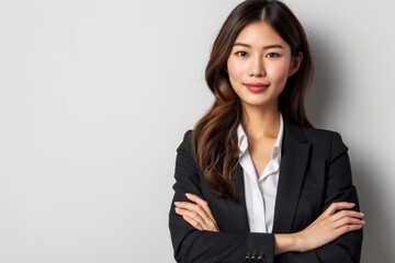 Asian woman appealing professional white backdrop