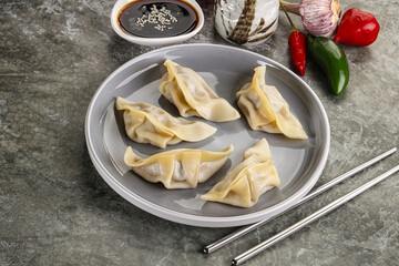 Japanese cuisine - dumplings gyoza with sauce
