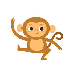 Illustration of cute monkey cartoon. Happy monkey dancing and smiling.