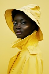 young african american woman fashion portrait on yellow background