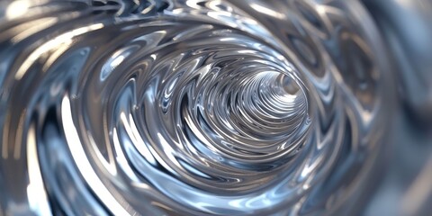 Sleek Silver Swirl: A Modern Metallic Texture with Infinite Depth and Shimmering Reflections. Elegant Chrome Circles in a Hypnotic Spiral, Ideal for Contemporary Wallpapers and Futuristic Designs. - obrazy, fototapety, plakaty