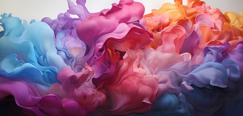 Fototapeta premium A symphony of luminescent streaks and waves, like liquid rainbows against a bold pink sky, crafting an exuberant visual feast in HD