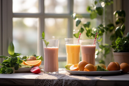 Fruit and berry smoothie. Healthy food. Diet, detox. Organic cocktails, shake