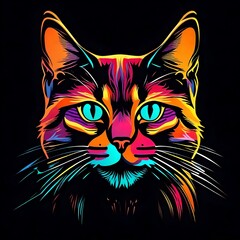 vector logo of cat colorfull isolated on black background