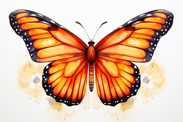 Watercolor colorful monarch butterfly illustration background