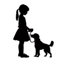 Silhouette of a girl with a small dog.
