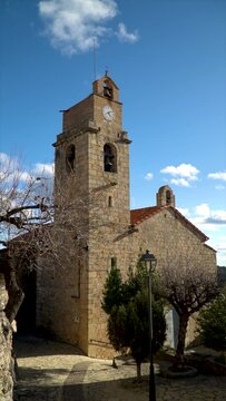Slow motion, medieval church at sunset, in Xodos, Comunidad Valenciana, Spain