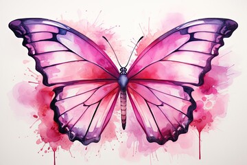 Watercolor pink butterfly illustration background