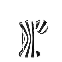 White symbol with black thin straps. letter r