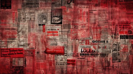  The background is old newspaper clippings in Cherry Red color