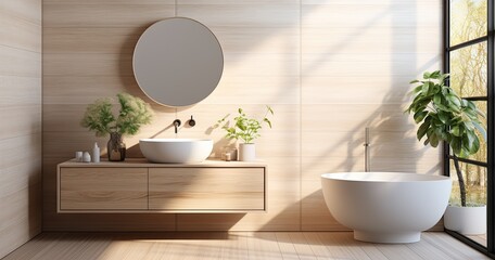 Elegant bathroom with wooden details