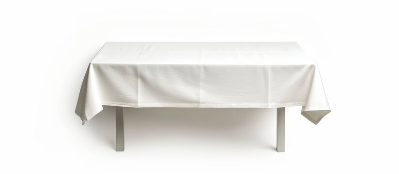a table with a white tablecloth on it on a white background . High quality